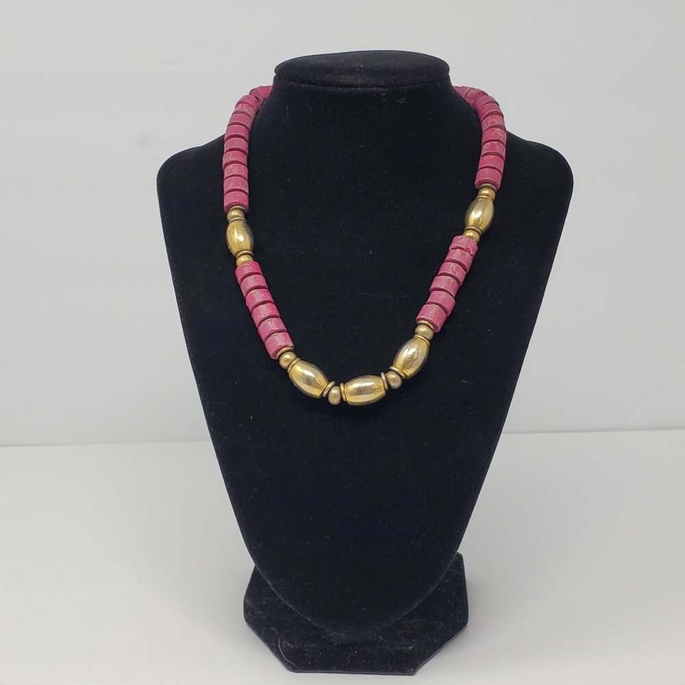 Brass and red/pink stone brass necklace in Great used condition